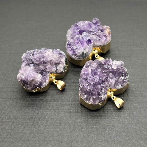 Quartz Gemstone Pendants Amethyst with Brass gold color plated DIY purple nickel lead & cadmium free The size of the pendant is about 20-35MM Sold By PC