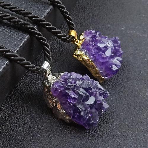 Quartz Gemstone Pendants Amethyst with Brass gold color plated Unisex nickel lead & cadmium free The size of the pendant is 22-38MM Sold By PC