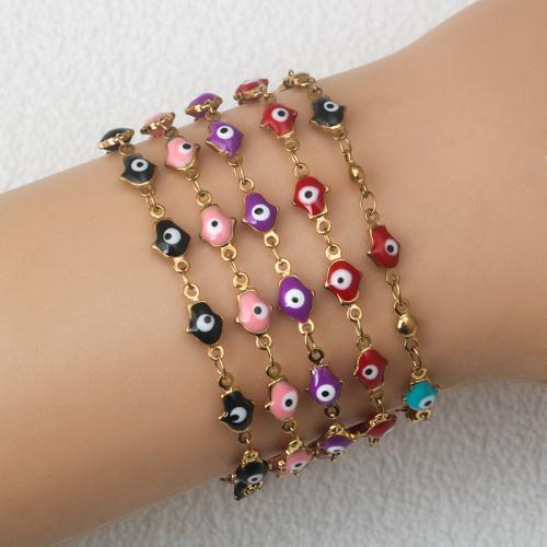 Evil Eye Jewelry Bracelet Titanium Steel with 5CM extender chain gold color plated for woman & enamel Length 17 cm Sold By PC