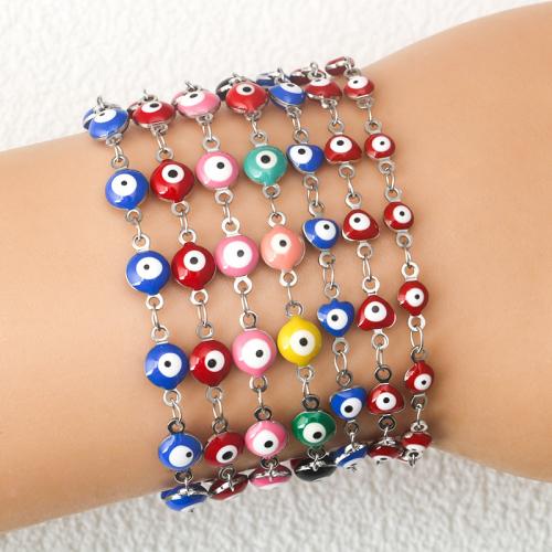 Evil Eye Jewelry Bracelet Titanium Steel with 5CM extender chain silver color plated evil eye pattern & for woman & enamel Length 17 cm Sold By PC