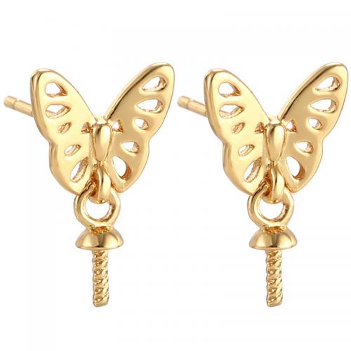 Brass Earring Drop Component Butterfly plated DIY & hollow 8mm Sold By Pair
