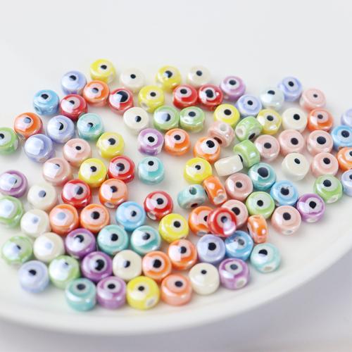 Porcelæn smykker perler, Flad Rund, ovntørrende lak, mode smykker & du kan DIY, flere farver til valg, 8.50x5.50mm, Ca. 100pc'er/Bag, Solgt af Bag
