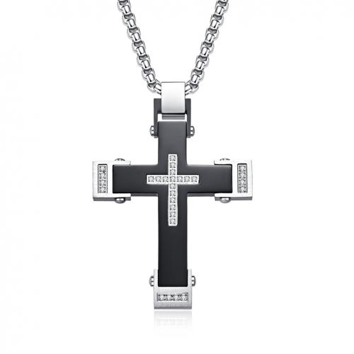 Couple Necklace 304 Stainless Steel Cross Unisex & with rhinestone Length Approx 45 cm Sold By PC