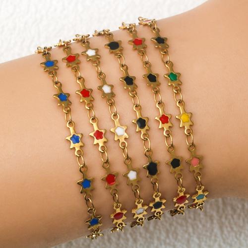 Titanium Steel Bracelet & Bangle with 5CM extender chain Star gold color plated for woman & enamel Length 17 cm Sold By PC