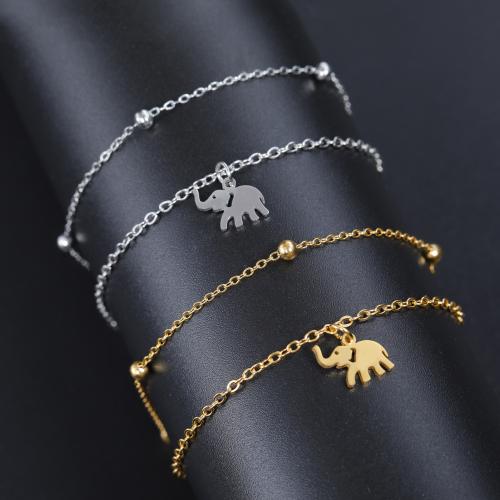 Titanium Steel Bracelet & Bangle with 5CM extender chain Elephant plated Double Layer & for woman Length 14 cm Sold By PC
