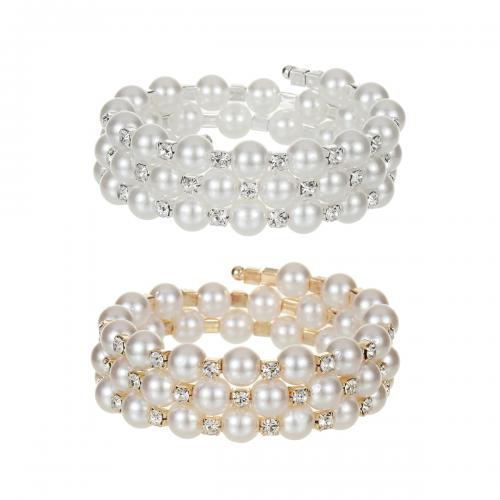 Zinc Alloy Bangle with Plastic Pearl fashion jewelry & for woman & with rhinestone nickel lead & cadmium free Diameter :55cm Sold By PC