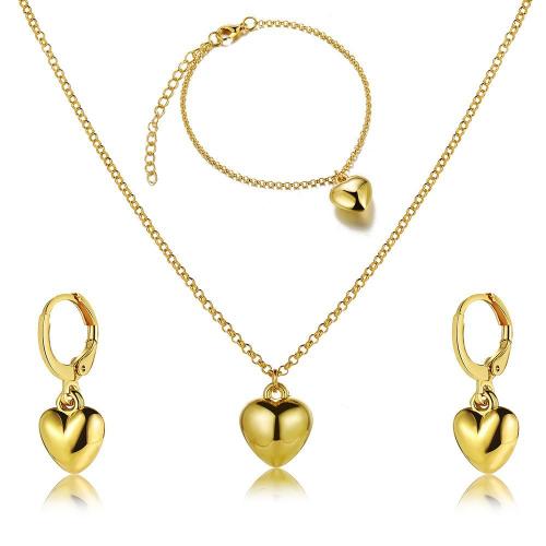 Zinc Alloy Jewelry Sets bracelet & earring & necklace Heart plated three pieces & fashion jewelry & for woman nickel lead & cadmium free Sold By Set