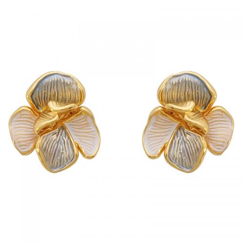 Brass Stud Earring Flower gold color plated fashion jewelry & for woman & enamel nickel lead & cadmium free Sold By Pair