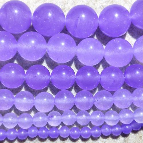 Purple Chalcedony, Runde, du kan DIY & forskellig størrelse for valg, lilla, Solgt Per Ca. 38-40 cm Strand