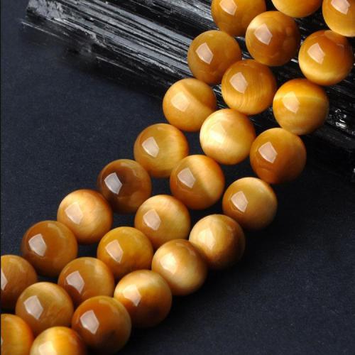 Tiger Eye Beads, Runde, du kan DIY & forskellig størrelse for valg, gylden, Solgt Per Ca. 38-40 cm Strand