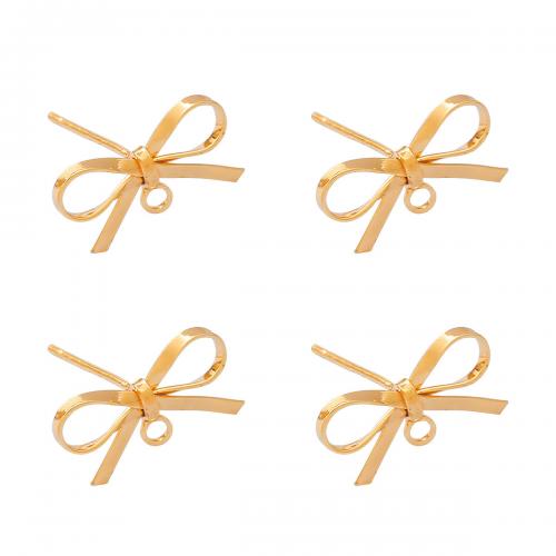Brass Earring Stud Component Bowknot 18K gold plated DIY nickel lead & cadmium free Sold By PC