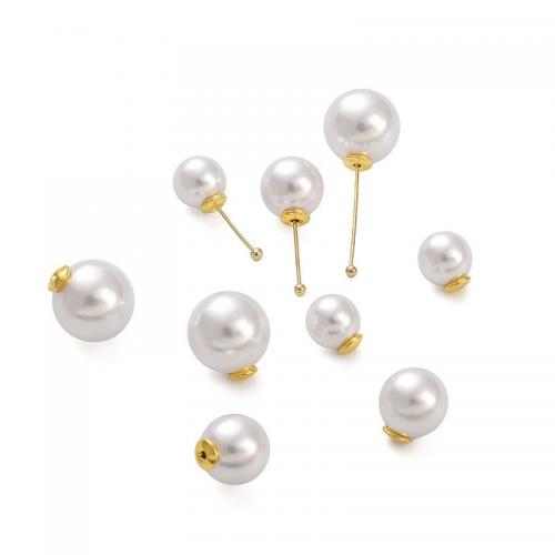 Brass Ear Nut Component with Plastic Pearl Round high quality plated DIY nickel lead & cadmium free Sold By PC
