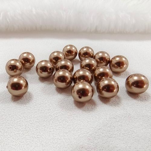 Glass Pearl Beads Round stoving varnish DIY & half-drilled coffee color Approx Sold By Bag