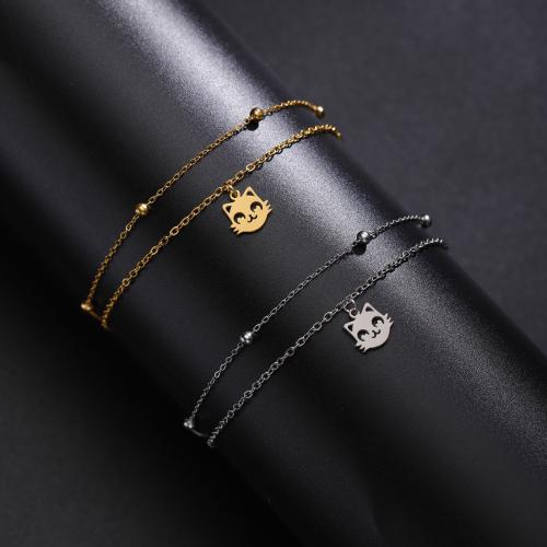 Titanium Steel Bracelet & Bangle with 5CM extender chain Cat plated Double Layer & for woman & hollow Length 14 cm Sold By PC