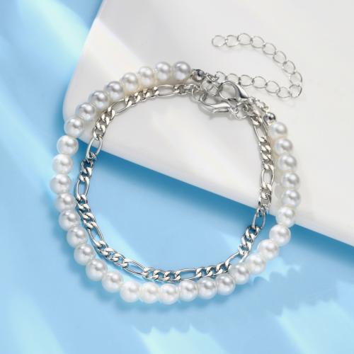 Zinc Alloy Bracelet with Plastic Pearl plated 2 pieces & fashion jewelry & for man nickel lead & cadmium free Sold By Set