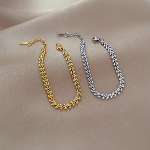 Titanium Stål Armbånd, med 1.2inch extender kæde, Hvede, mode smykker & for kvinde, flere farver til valg, Længde Ca. 6.3 inch, Solgt af PC