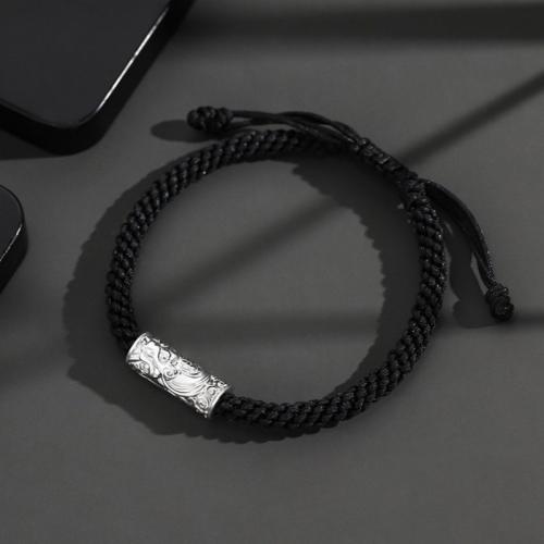 Zinc Alloy Bracelet with Cotton Cord silver color plated vintage & braided & for man Length Approx 6-10 Inch Sold By PC