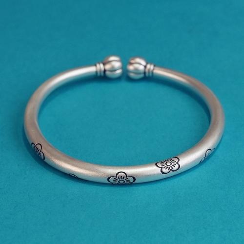 Zinc Alloy Cuff Bangle silver color plated vintage & with flower pattern & for woman & frosted Inner Approx 55mm Sold By PC