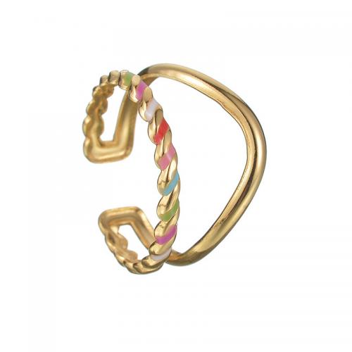 المينا خاتم الإصبع الفولاذ المقاوم للصدأ, 304 الفولاذ المقاوم للصدأ, مجوهرات الموضة & للمرأة & أجوف, ذهبي, تباع بواسطة PC