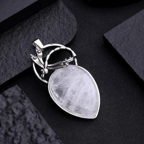 Gemstone Pendants Jewelry Natural Stone with Zinc Alloy Dragonfly silver color plated DIY Sold By PC