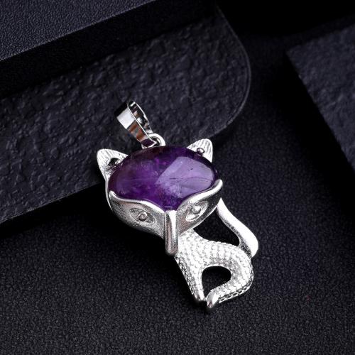Gemstone Pendants Jewelry Natural Stone with Zinc Alloy Fox silver color plated DIY Sold By PC