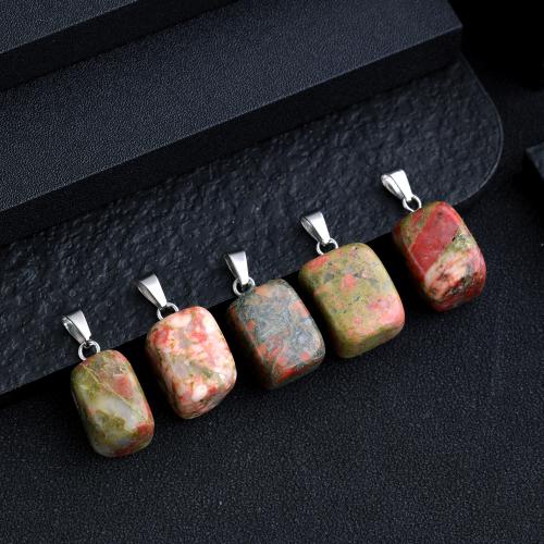 Natural Unakite Pendants with Zinc Alloy Cube silver color plated DIY Random Color Sold By PC