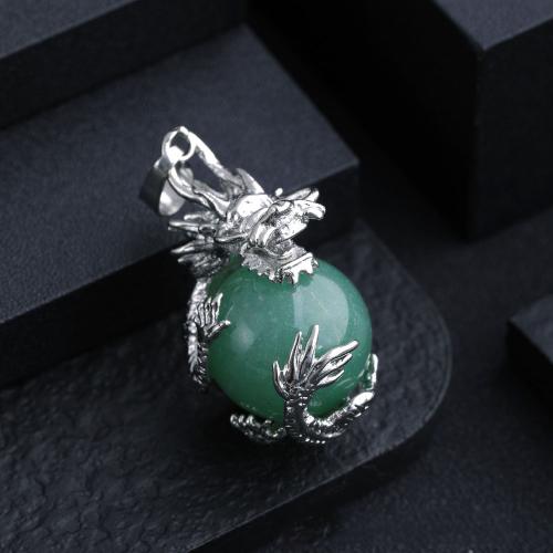 Gemstone Pendants Jewelry Natural Stone with Zinc Alloy Dragon silver color plated DIY Sold By PC