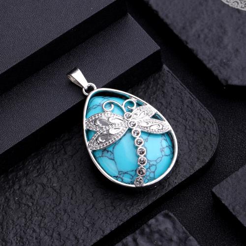 Gemstone Pendants Jewelry Natural Stone with Zinc Alloy Teardrop silver color plated DIY Sold By PC