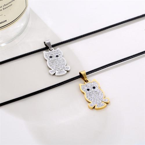 Stainless Steel Animal Pendants 304 Stainless Steel Owl plated DIY & with rhinestone 24mm Sold By PC