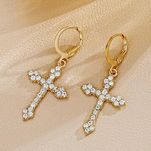 Zinc Alloy Drop Earrings with Crystal Cross fashion jewelry & for woman nickel lead & cadmium free Sold By Pair