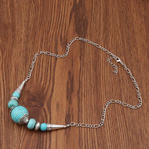 Zinc Alloy Sweater Chain Necklace with turquoise with 5cm extender chain plated fashion jewelry & for woman nickel lead & cadmium free Length Approx 55 cm Sold By PC
