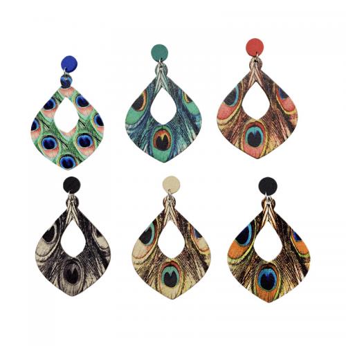 Wood Earring painted fashion jewelry & for woman & hollow Sold By Pair