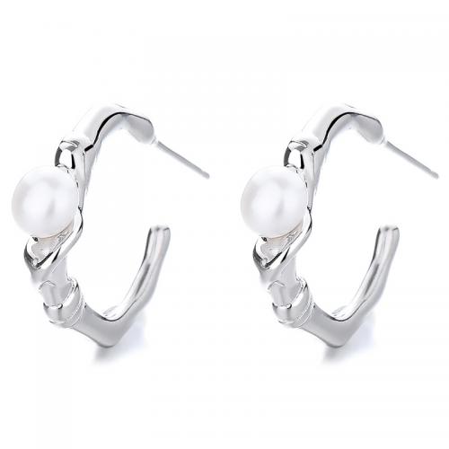 925 Sterling Silver Stud Earrings with Plastic Pearl plated for woman Sold By Pair