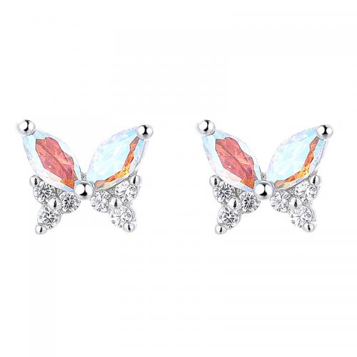 Cubic Zirconia Micro Pave Sterling Silver Earring 925 Sterling Silver Butterfly plated micro pave cubic zirconia & for woman Sold By Pair