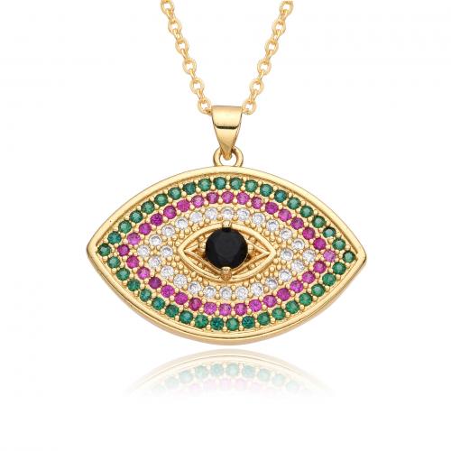 Evil Eye Jewelry Necklace Brass plated & micro pave cubic zirconia & for woman Length Approx 41-50 cm Sold By PC