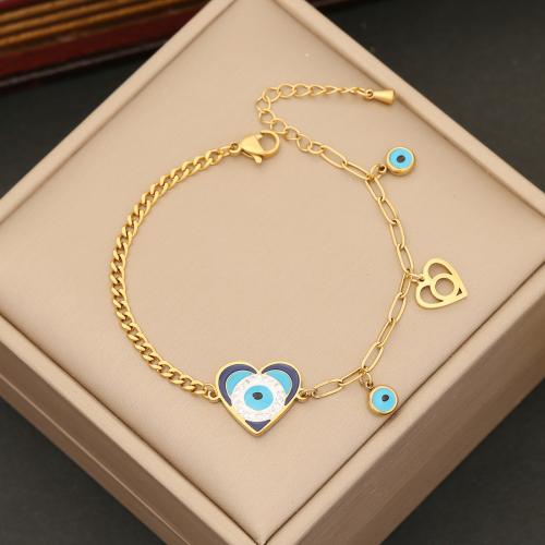 Evil Eye Jewelry Bracelet 304 Stainless Steel with 5cm extender chain & for woman & enamel golden Length Approx 18 cm Sold By PC