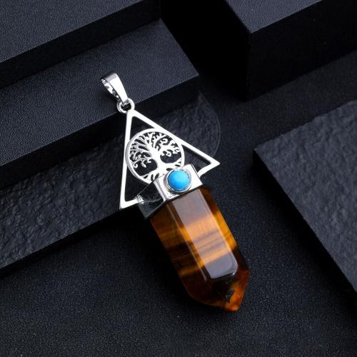 Gemstone Pendants Jewelry Natural Stone with Zinc Alloy silver color plated DIY Sold By PC