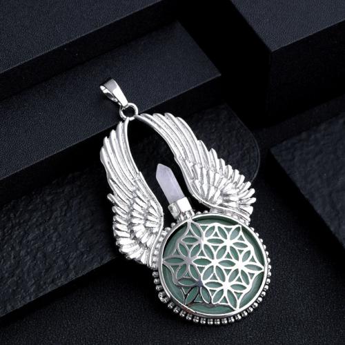 Gemstone Pendants Jewelry Natural Stone with Zinc Alloy Wing Shape silver color plated DIY Sold By PC