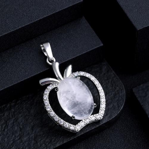 Gemstone Pendants Jewelry Natural Stone with Zinc Alloy Apple silver color plated DIY Sold By PC