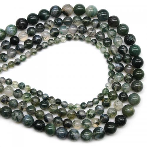 Natürliche Moos Achat Perlen, rund, poliert, DIY & verschiedene Größen vorhanden, grün, verkauft per ca. 38 cm Strang