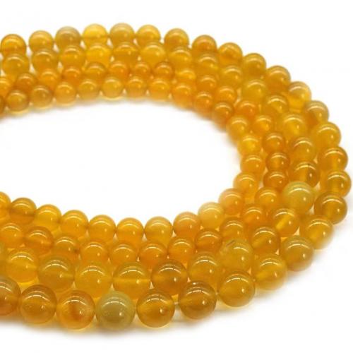 Prirodni Žuta ahat perle, Žuta Agate, Krug, uglađen, možete DIY & različite veličine za izbor, žut, Prodano Per Približno 38 cm Strand