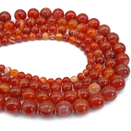 Prirodni Red ahat perle, Red Agate, Krug, uglađen, možete DIY & različite veličine za izbor, crven, Prodano Per Približno 38 cm Strand