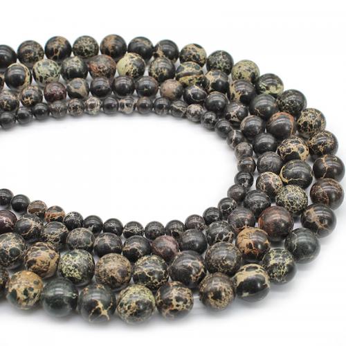 Koraliki z kameniem szlachetnym, Jaspis impresyjny, Koło, obyty, DIY & różnej wielkości do wyboru, czarny, sprzedawane na około 38 cm Strand