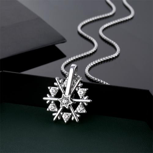 Titanium Steel Necklace with Zinc Alloy Snowflake plated fashion jewelry & with rhinestone silver color Length 70 cm Sold By PC