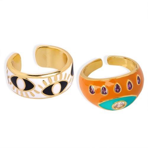 Kubieke Circonia Micro Pave Brass Ring, Messing, plated, verschillende stijlen voor de keuze & micro pave zirconia & voor vrouw & glazuur, meer kleuren voor de keuze, Maat:7, Verkocht door PC