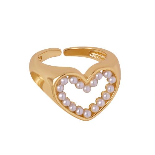 Messing ringen, met Plastic Pearl, plated, voor vrouw, meer kleuren voor de keuze, Maat:7, Verkocht door PC
