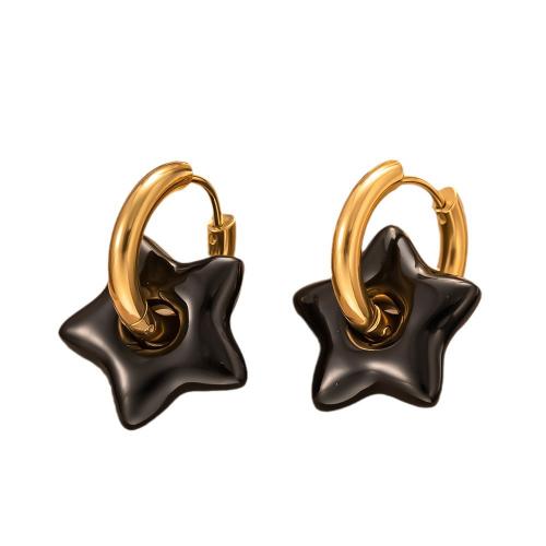 Titanium Steel Huggie Hoop Drop Earring Star gold color plated fashion jewelry & for woman & enamel Sold By Pair
