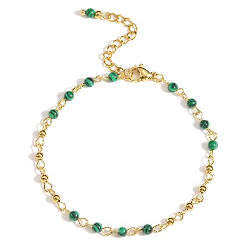 Stainless Steel Jewelry Bracelet 304 Stainless Steel with Malachite with 5cm extender chain Vacuum Ion Plating fashion jewelry & for woman golden Length Approx 18 cm Sold By PC