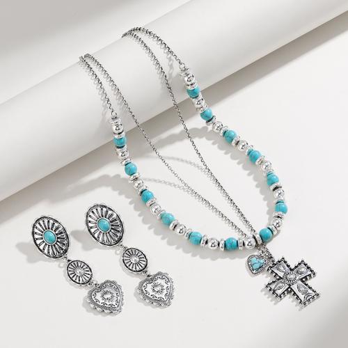 Zinc Alloy Jewelry Sets with Turquoise with 7cm extender chain silver color plated fashion jewelry & for woman nickel lead & cadmium free Length Approx 48 cm Approx 56 cm Sold By PC