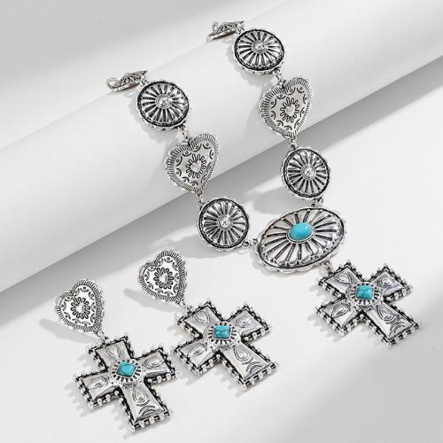 Zinc Alloy Jewelry Sets with Turquoise with 7cm extender chain antique silver color plated fashion jewelry & for woman nickel lead & cadmium free Length Approx 50 cm Sold By PC